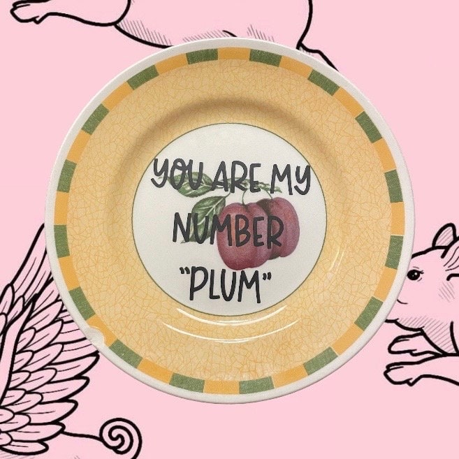 You Are My Number Plum Vintage Wall Display Plate, Upcycled China, Unique Housewarming Gift, Gallery Wall, Maximalist Home Decor