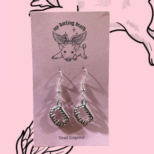 Silver Vampire Fangs Dangly Earrings, Hypoallergenic, Fun & Quirky, Statement, Occassion Jewellery, Fashion, Gothic, Alternative Earrings